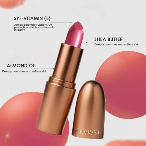 Image of One Wish Creamy Matte Lipstick Long Lasting for Women - Cotton Candy Shade 15 | Full Coverage | Creamy Formula | No Flaky Lips | No Dryness | Vitamin E, Almond Oil & Shea Butter for Moisturising Lip | 8 Hrs Lasting | Smooth Finish | 3.8 gm