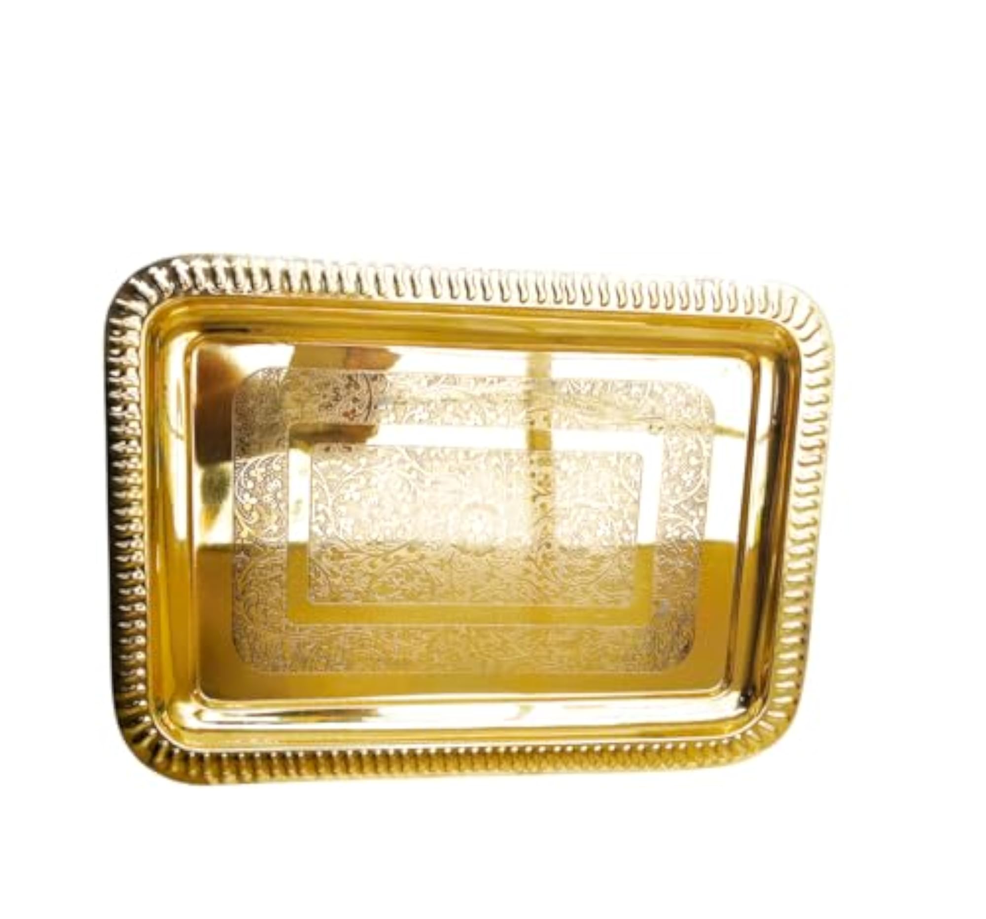 Pure Brass Rectangular Antique Hand Etched Decorative Tray Centerpiece