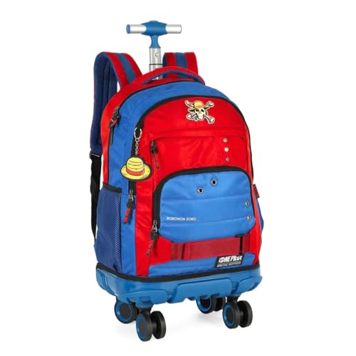 Luxcel Mochila com Rodinhas 360º One Piece Special Edition, Vermelho e Azul, 46x34x22 cm, 4 Rodinhas Duplas, Compartimento para Notebook, Alumínio