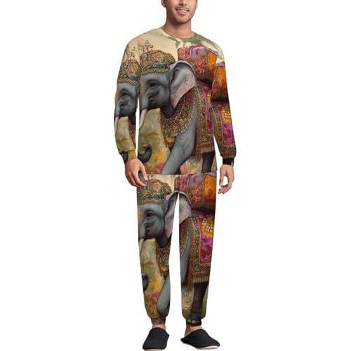 Elephant Indian Animal Mens Pajamas Set Long Sleeve Sleepwear Pjs Set Shirts And Bottoms Sleep Sets Loungwear