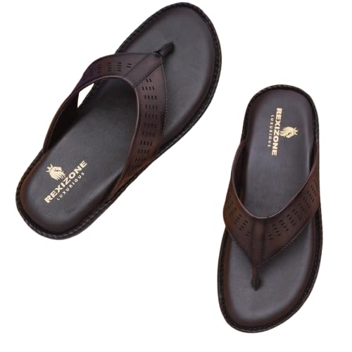 Rexizone Luxurious Men's Flip Flops Thong Sandals, Brown-picture-16