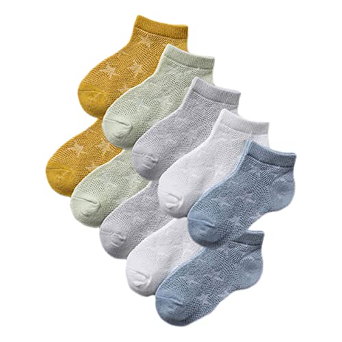 GALPADA 5pcs Boys and Girls Breathable Star Pattern Ankle Socks Thin Solid Boat Socks for Spring Comfortable Fits Ages Years