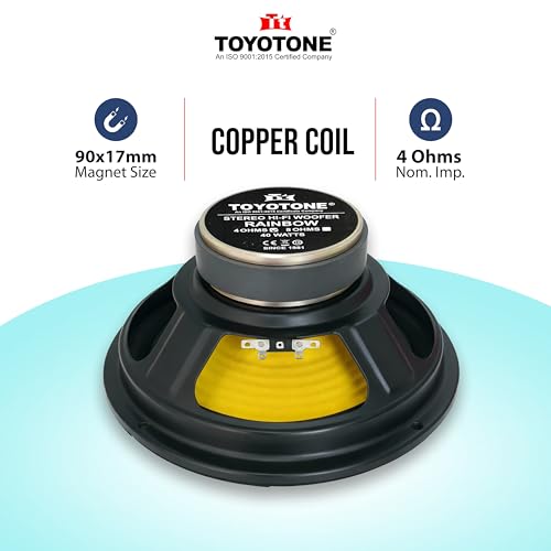 Image of 8 inch Inch Rainbow Yellow Stereo HI-FI Woofer Speaker | Copper Coil | Impedance 4 Ohms | 90 * 17MM Magnet | 40 Watt for Car and Home Audio System (Pack of 1)