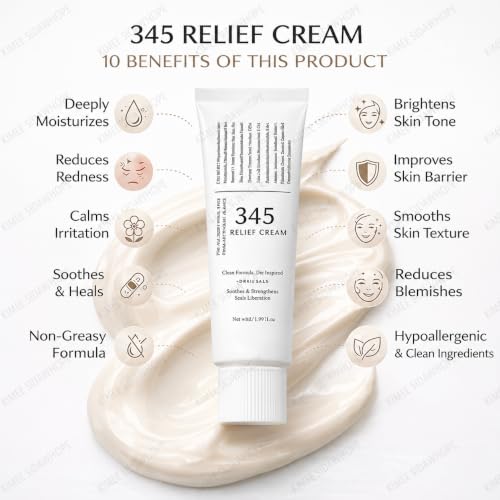 Image of KIMEE 345 Relief Cream | Daily Face Moisturizer for Soothing Recovery and Blemish Care with PDRN and Niacinamide | Korean Vegan Skincare for All Skin Types | 50ml Hair Brush