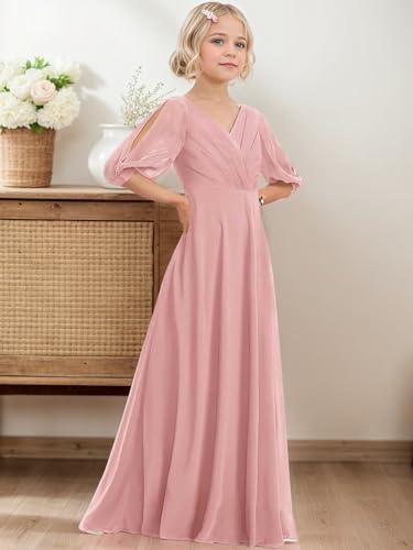 Junior Bridesmaid Dresses V-Neck Girls Formal Dresses A-Line Long Chiffon Flower Girl Dress4