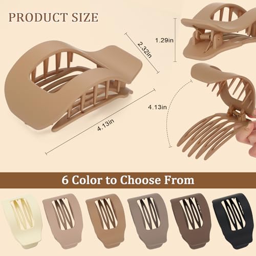 Image of 6 PCS Flat Hair Clips for Women, Large Matte French Flat Claw Clips for Thick Thin & Curly Hair, Strong Hold Non Slip Jaw Clips Hair Accessories for Girls Valentine's Day Gifts (Natural Colors)