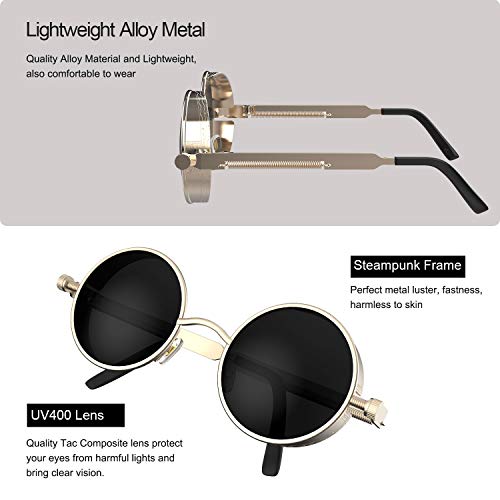 Image of PROUDDEMON Retro Gothic Steampunk Sunglasses for Women Men Round Lens Metal Frame