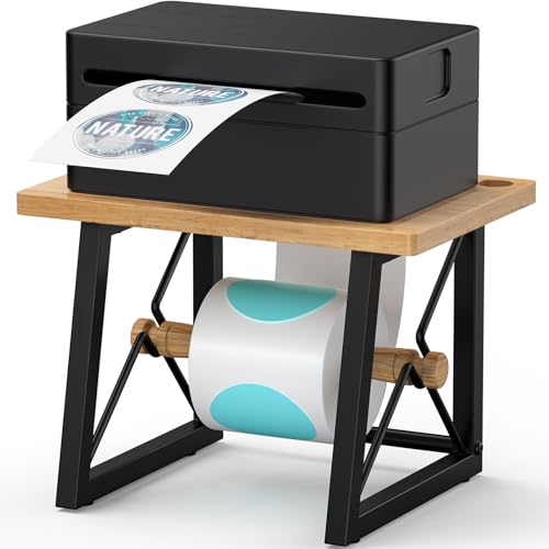 TIPSYTREE Label Holder for Rolls and Fan-fold Labels, Wooden Label Stand for Shipping Label Printer, Sticker Roll Holder Thermal Printer Accessory for Home, Office