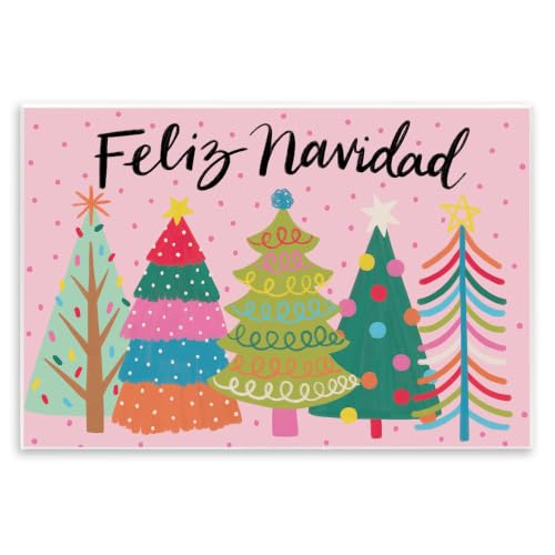 Feliz Navidad Christmas Tree, 10 x 15 Inch Mounted Print on Wall Plaque
