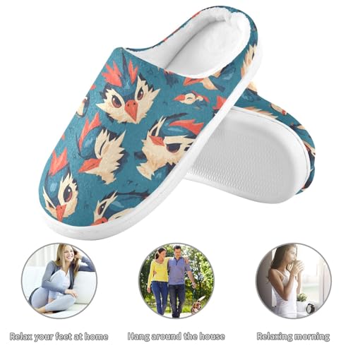 Cartoon Woodpecker Blue Mens Cotton Slipper Breathable Memory Foam Home Slippers for Bedroom Christmas Presents 6-73