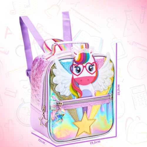 Mochila De Rodinha Infantil Feminina Unicórnio Kit Bolsa Escolar Menina Conjunto Mala Lancheira Térm