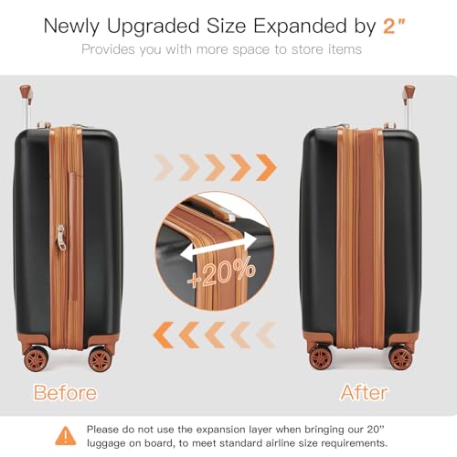 Image of Kono Carry On Luggage 22x14x9 Airline Approved, 20 Inch Expandable Suitcase | Lightweight Luggage with Quiet Spinner Wheels & TSA Lock, PC+ABS Hard Shell Suitcase for 1-3 Days Travel, Black & Brown