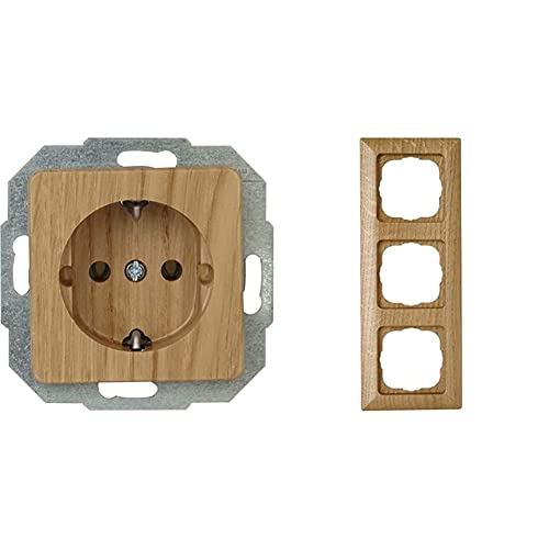 Kopp 914830089 Milano Eiche-Natur Schutzkontakt-Steckdose & Abdeckrahmen 3-Fach Milano echtholz Eiche