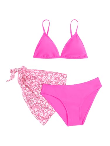 Image of SHENHE Girl's 3 Piece Swimsuits Cute Spaghetti Strap Triangle Bikini with Ditsy Floral Cover Up Teen Bathing Suits