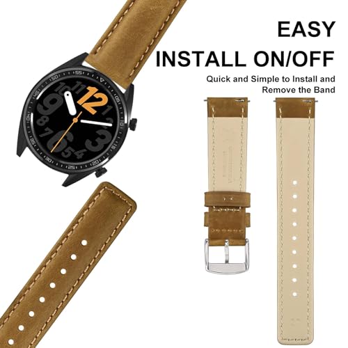 ANNEFIT Pasek do zegarka z szybkim zwalnianiem dla mężczyzn i kobiet, vintage pasek do zegarka z skóry Crazy Horse 18mm 20mm 22mm, 22mm, Skóra, Brak kamienia szlachetnego