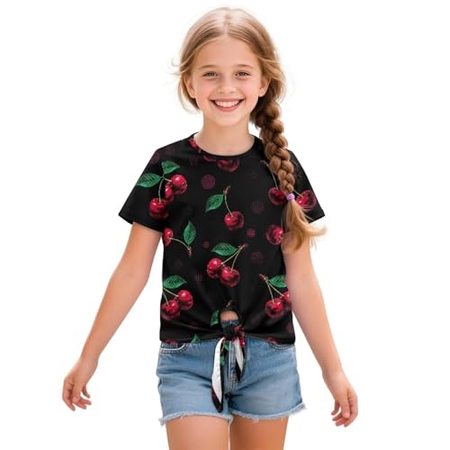 JEOCODY T-Shirts for Girls Short Sleeve Tops Soft Graphic Clothes Size 5-12