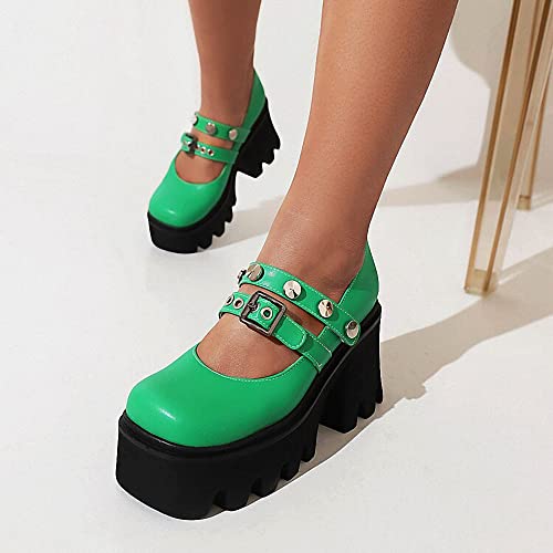 Image of Women's Platform Mary Janes Heart Cat Buckle Rivets Ankle Lolita Gothic Princess Platform Pumps Patent Leather Thorn Vintage Traditional Embroidery Upper Dress Shoes