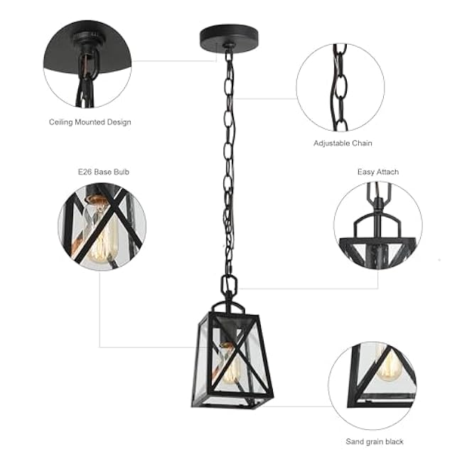 LOG BARN Outdoor Pendant Light Fixture, Farmhouse Exterior Lights, Anti-Rust Ceiling Outdoor Light with Seeded Glass, Lantern Hanging Light for Front Door, Entry, Porch, and Gazebo