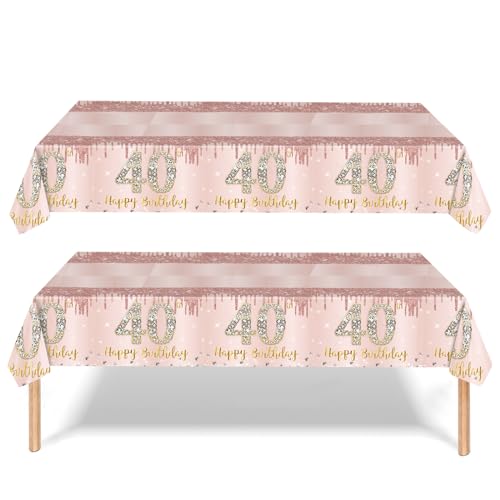 yayafunfun 40th Birthday Table Decoration 2pcs Rose Gold 40th Table Cloth,Happy 40th Birthday Tablecloth for Ladies Women,137 * 274cm Plastic Tablecloths Table Cover 40th Birthday Decorations for Her