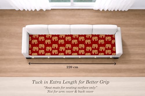 Image of Cloth Fusion Quilted Sofa Cover Seat Mat 4 Seater, Elephant Block | Reversible Jaipuri Print, 220 cm, Seat Cover Only, Decorative Tassel Edging With A Spare, Easy Tuck-In Hold, Not Anti-Slip
