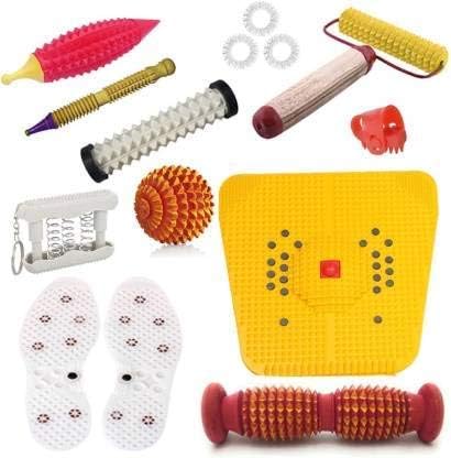 R A Products Solar Powered Acupressure Massager Tools Combo Kit with Multipurpose Roller Massager Pyramidal Cuts + Bio-Magnetic Power Foot Mat Magneto-Therapy for Stress and Pain Relief
