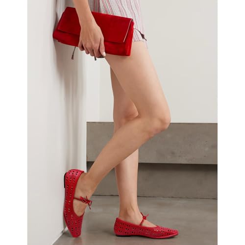 Image of Ballet Flats for Women Lace Up Bow Square Toe Mary Janes Cute Ballerina Shoes Slip On Comfortable Elegant Dress Shoes