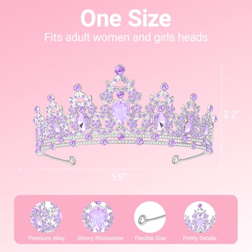 Tiara Crown for Women, Headband Hair Accessories for Birthday Wedding Party Costume (C-Purple)