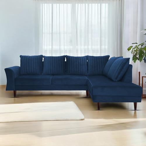 Image of Gratly RHS 4 Seater L Shape Sofa Set for Living Room (Blue Colour) Premium Fabric Sofa