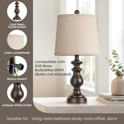 Image of PARTPHONER Traditional Table Lamp Set of 2, Rustic Farmhouse Table Lamps for Living Room Bedroom, 22 inch Bedside Desk Lamps Vintage Nightstand Lamps with Linen Shades, Oil Rubbed Bronze