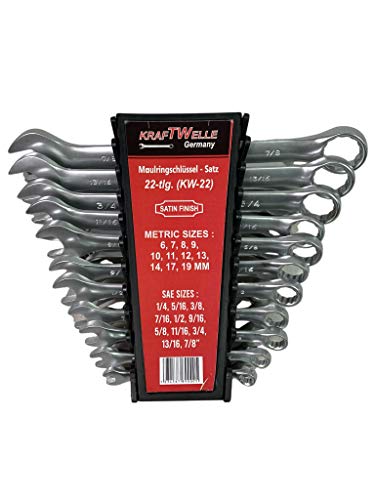 Kraftwelle Jeu de 22 clés mixtes métriques 6-22 mm et 1/4-7/8" Cover