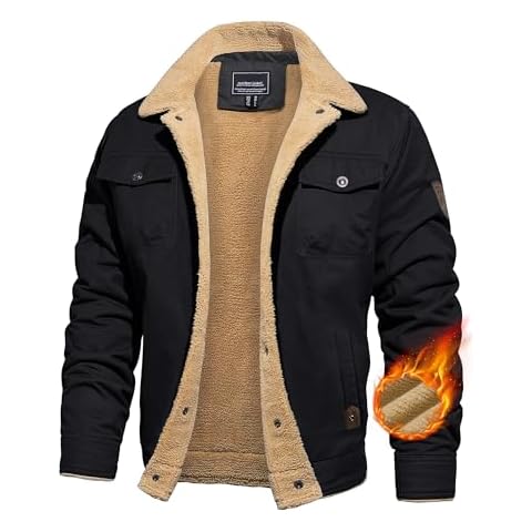 CRYSULLY Men's Casual Warm Snow Coat Windproof Parka Jacket Fur Collar Cargo Black L Cover