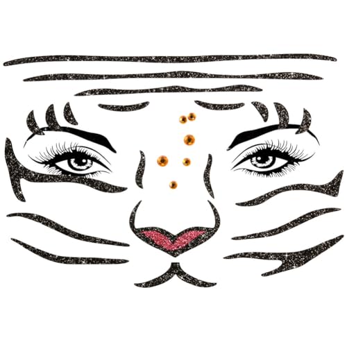 Alaoo Tatuaggi Temporanei Per Bambini, Adesivi glitterati per bambini, Adesivi Tatuaggi Temporanei per il Viso di Animale, Adatto per il trucco di Halloween, carnevale, festa di compleanno(Tigre)