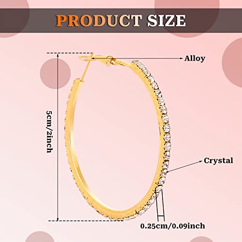 Vin Beauty 3 Pairs Stainless Steel Large Rhinestone Hoop Earrings For Women And Girls Sparkling Crystal Earrings 2" Diameter, Gold, Silver, Rose Gold #TOP1