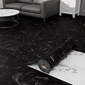 Oxdigi Vinyl Floor Tiles Peel and Stick 23"x 118"/19 Sq.Ft, Thicken Self Adhesive Vinyl Flooring Roll Marble Pattern Waterproof DIY Floor Coverings for Bathroom Living Room Kitchen, Black Marble