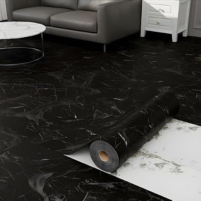 Oxdigi Vinyl Floor Tiles Peel and Stick 23"x 118"/19 Sq.Ft, Thicken Self Adhesive Vinyl Flooring Roll Marble Pattern Waterproof DIY Floor Coverings for Bathroom Living Room Kitchen, Black Marble
