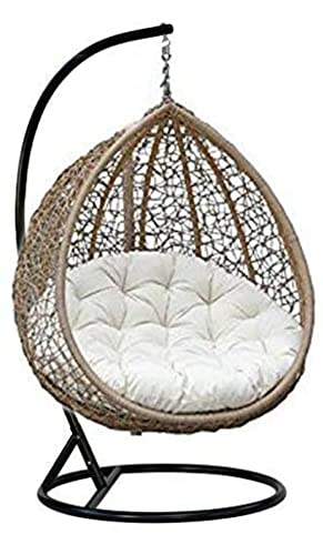 Image of Single Seater Swing Chair with Stand and Cushion Hammock Swing for Adult Outdoor Indoor Garden Living Room Balcony Hanging Chair (Golden & White)
