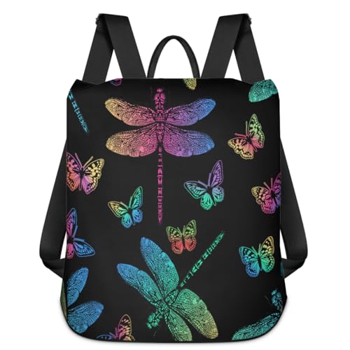 Colorful Dragonfly Butterflies Women's Anti Theft Backpack with Hidden Rear Compartment Adjustable Shoulder Straps Lightweight Daypack for Commuting Travel Gym Work