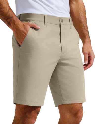 PULI Men's Golf Shorts 9 Inch Stretch Water-Resistant Desert Khaki 36