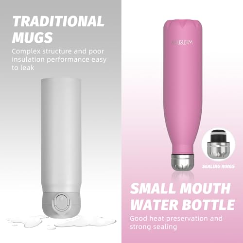 Image of WATERSY Stainless Steel water bottles,17oz /500ml Insulated Water Bottles,Gloss Pink metal water bottle Keeps Drink Cold and Hot,BPA Free kids water bottles for School,Gym,Travel,Sports