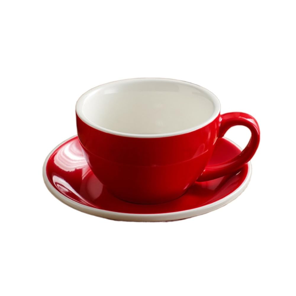 Tasse à café et soucoupe en céramique avec grande anse ergonomique