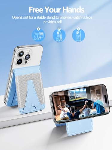 Miroddi Adjustable Stand Magnetic Wallet for iPhone 14/13/12 Series, Sky Blue, Fit 10 Cards — view 2