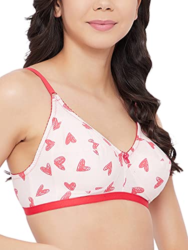 Image of Clovia Women's Cotton Non-Padded Non-Wired Heart Print Full Figure Bra (BR0185T04 Pink 36D)
