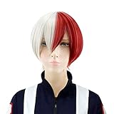 HSIU Shoto Todoroki Silver Dark Red Colour Cosplay Wig My Hero Academy Costume Play Wigs Halloween Costumes Hair wig (Silver Dark Red Colour)