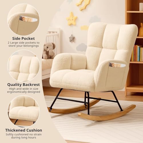 image for COMHOMA Nursery Rocking Chair with Ottoman,Teddy Glider Rocking Chair,