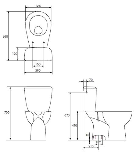 VBChome Keramik Stand- WC Toilette Komplett -Design- Set mit Spülkasten WC- Sitz aus Duroplast für senkrechten Standard Abgang Wasseranschluss Atlantic – Bild 3