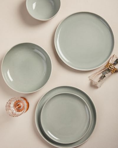 Image of Large Holiday Dinnerware Sets for 8, Ceramic Plates and Bowls Set, Kitchen Dish Set, Microwave & Dishwasher Safe Dishware, Perfect for Christmas & Thanksgiving, Gray Green
