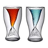 Mermaid Gifts Cup, 2 Pack Unique 3.4oz Mermaid Shot Glasses, Creative Mermaid Tail Glass Cup,Funny Drinking Glassware for Cocktail,Juice,Beer,Whiskey,Red Wine Mug Tumbler for Women Gift