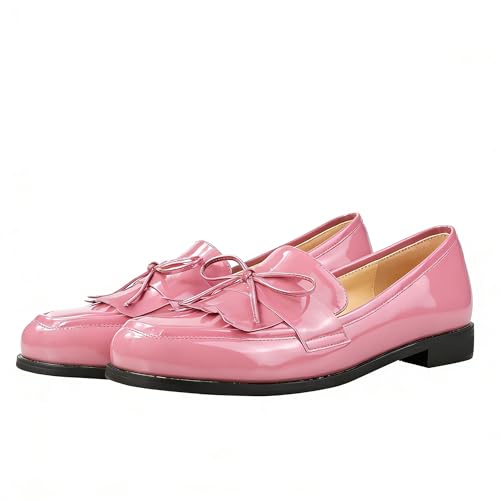 Image of LEMUTISME Women Tassel Bow Penny Loafers Slip On Low Flat Heel Dress Shoes