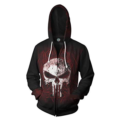 kksun Costumi Punisher con Cappuccio Super Hero Cosplay degli Uomini di 3D Printing Manica Lunga Pullover Vestiti di Halloween,Red-XXXXL