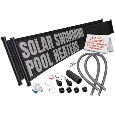 SunQuest Above Ground Pool Heater - Solar Heater Panels for Above Ground Pools - Includes: Integrated Bypass Valve - Hose Adaptors and 6' Hoses (2-2ft X 20ft MAX-Flow Collectors-80 sq. Ft.) Cover